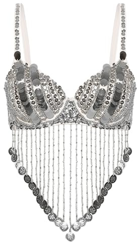 Rswnyirn Tenue de Danse Orientale Femme Haut Danse du Ventre Brillant Costume Performance Dancewear