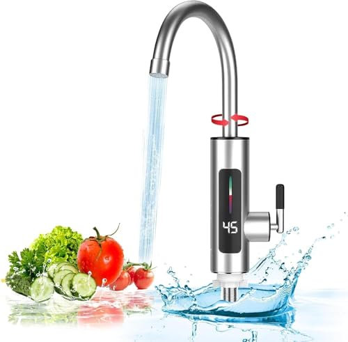 Robinet avec Chauffe-eau Instantané, Robinet de Cuisine Chauffant, 3000W 30-60℃ Électrique Chauffe-eau, 360° Robinet LED, Chauffage Instantané, pour évier de Cuisine, Salle de Bain, Camping