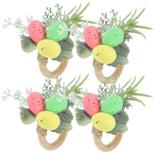 Cabilock 4Er Set Eierförmige Serviettenringe Serviettenhalter für Osterparty und Restaurant Tischdekoration Kreative Osterserviettenringe aus Holz Elegante Serviettenschnallen für Zuhause und Hotels
