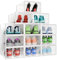 CM HOME Cajas de Zapatos. Juego de 12 Organizadores de Almacenamiento de Plástico Transparente Apilables y Plegables, Caja Zapatero con Tapas para Zapatillas y Calzado hasta Talla 44 (BLANCO)