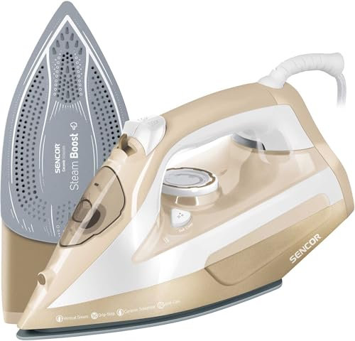 Sencor ferro da stiro a vapore con piastra in ceramica, 2600w, colpo vapore 160 g/min, anticalcare, stiratura verticale, serbatoio 470 ml, tecnologia anti-goccia, cavo 1,9 m