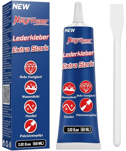 Nayrmaer Lederkleber Extra Stark 60ml, Professioneller Wasserfester Leder Kleber mit Anti-Verstopfungsspitze für Sofa, Pu Lede, Jacke, Geldbörse, Gürtel und Schuhe usw.