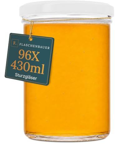 Flaschenbauer - Sturzgläser 430ml 96er Set - Einmachgläser mit Deckel TO82, Schraubgläser, Marmeladengläser, Einkochgläser zur Aufbewahrung, mit Twist-Off-Deckel - Made in Germany (Deckel Weiß)