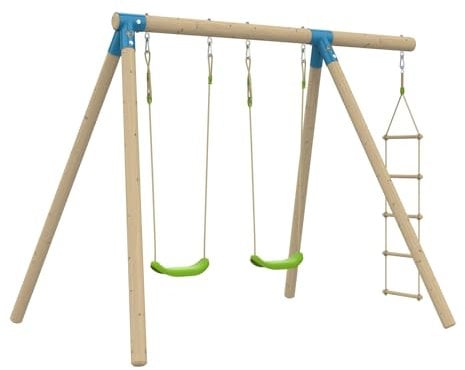 TP Toys Portique en Bois Amandier – 2 Balançoires, Échelle Corde et Kit d’Ancrage – Bois Certifié PEFC – Dès 3 Ans – Jeu Extérieur Sécurisé pour Enfants – Usage Domestique