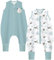 Chilsuessy Baby Sommerschlafsack mit Füßen 2er Pack 1 Tog Kinder Schlafsack mit Beinen 100% Baumwolle Schlafstrampler für Jungen Mädchen, 1 Tog/Grün + Süß Welpe, 80cm/Baby Höhe 90-100cm