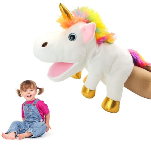 KBIBCK 30cm Einhorn Handpuppe, Plüsch Einhorn Handpuppe, Einhorn Handpuppen für Mädchen, Einhorngeschenke für interaktives Spielzeug für Storytelling Teaching Puppet Theater