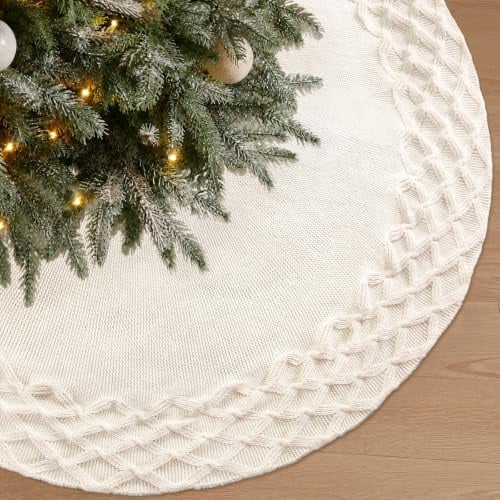 UXORSN Weihnachtsbaum Decke Rock 92cm Gestrickter Christbaumdecke Rund Weiß Gewebtes Karomuster Weihnachtsbaumdecke Große Christbaumständer Weihnachtsbaum Teppich Für Zuhause Urlaub Weihnachtsdeko