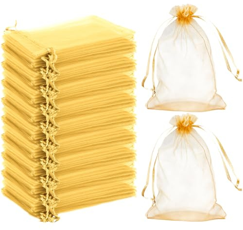100 Stück Organza Säckchen Schmuckbeutel Organzasäckchen 7x9 cm Organzabeutel Geschenkbeutel Gold für Festival Party Hochzeit und die tägliche Platzierung von Schmuck Kosmetik Süßigkeiten