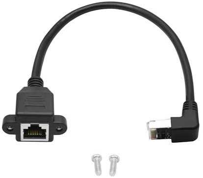 Cable alargador Ethernet Cat6 1FT, ángulo inferior de 90 grados, RJ45 macho a hembra, montaje en panel Ethernet con tornillo de extensión, cable blindado, compatibilidad Cat5e, Cat5, para PC, etc