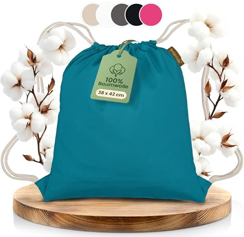 Naturstube Turnbeutel Baumwolle Petrol (1 Stück, 38 x 42 cm) Oeko-TEX® zertifiziert | Stoffbeutel & Sportbeutel zum Bemalen | Jute Beutel für Damen, Herren & Kinder, Gymsack Sack Jute Schule Rucksack