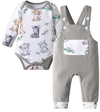Joureker Baby Boy Clothes Animal Print Tops Long Sleeve Suspender Pants 2Pcs Outfit Set