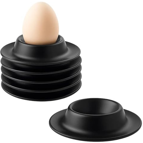 ZocRjvN 6 Eierbecher Schwarz, Eierbecher Siliciummaterial, Eierbecher für Frühstück, Camping und Picknick, Robuste Eierhalter für Kinder und Erwachsene