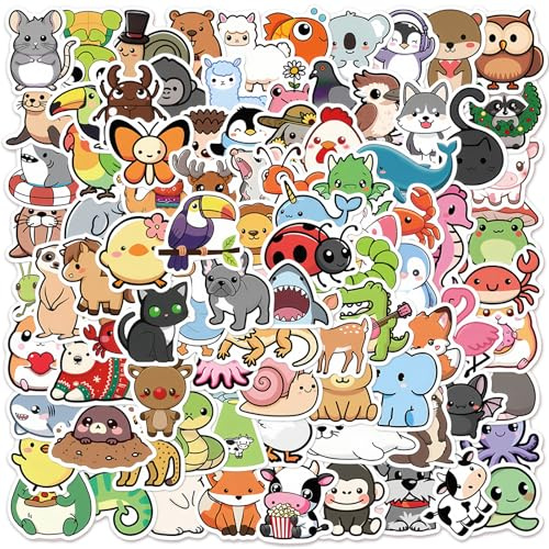 Avavani 100 Pcs Cute Animal Stickers (4-7cm), Waterproof PVC Vinyl Decals
