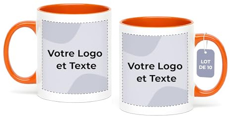 Cimpress Mug Personnalisable Photo Texte, 325 ml, Lot de 10, Orange | Tasse A Cafe Personnalisée Prénom, Tasses d'entreprise avec son propre logo, Cadeau d'Entreprise, Collègue