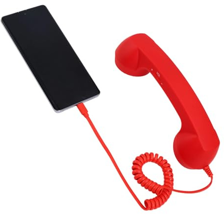 BTFO Retro-Handyhörer für iPhone/Android, Typ-C-Handyhörer Im Old-School-Stil mit Mikrofon und Lautsprecher Fotorequisite Im 90er-Jahre-Look (Rot)