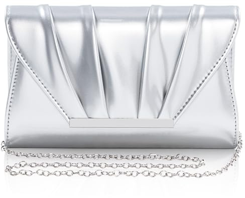 Toptime Damen Clutch, Plissierte Lack Leder Abendtasche mit Abnehmbarer Kette, Elegante Umschlag Handtasche Damen mit Metallleiste, Mode Brauttasche für Hochzeit Abschlussball Party Dating