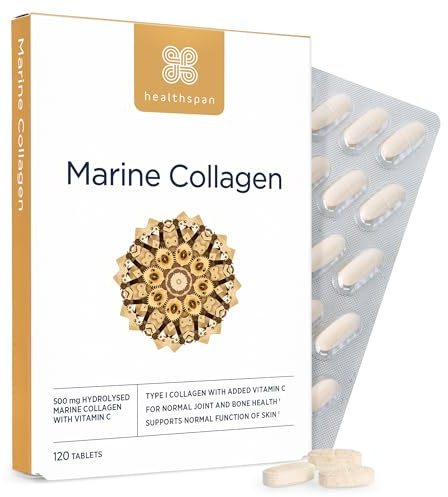 Healthspan Marine Collagen (120 Tablets, 500mg) | Hydrolysed Type 1 Marine Collagen | Support Your Skin, Bones & Joints | Added Benefits for Skin & Beauty | Added Vitamin C