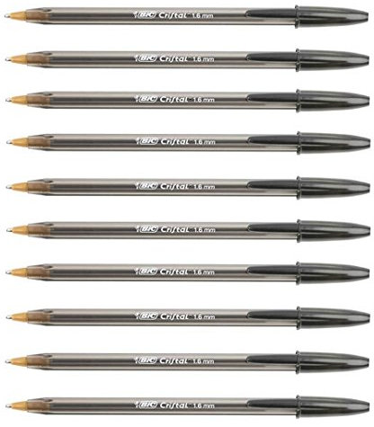 Bic - 10 bolígrafos grandes de 1,6 mm - Color negro - Trazo grueso