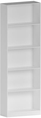 Vida Designs Cambridge 5 Tier Extra Large Bookcase, White Wooden Shelving Display Storage Unit Office Living Room Furniture