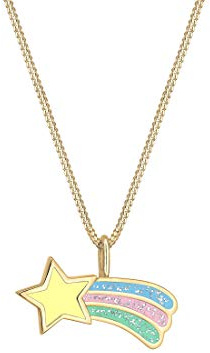 Elli Halskette Silber 925 Vergoldet 24K Sternschnuppen Kette Kinder Emaille | Schmuck Geschenke für Mädchen Halsschmuck Taufe Freundin, Glitzer Silberkette Länge 36 cm