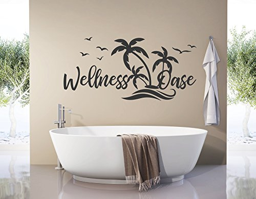 tjapalo® S-PKM401 Wandtattoo Badezimmer Wandsticker Palmen Wellness Oase Maritim Wohnzimmer Schlafzimmer Wasserfest (B100 x H48 cm)