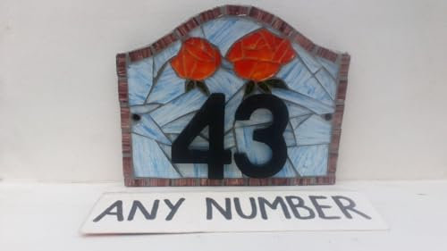 Roses Glass Mosaic House Number Plate Plaque Door Sign