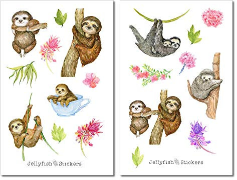 Niedliche Faultiere Sticker Set | Süße Aufkleber | Journal Sticker | Tiere Sticker | Planersticker | Sticker Faultier, Sticker Floral