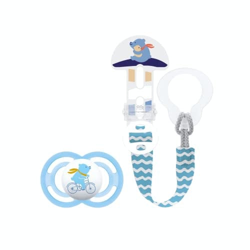 MAM Kit Sucette Perfect/Attache-sucette 6+ mois – Sucette Perfect + attache-sucette lavable de longueur réglable compatible avec toutes les sucettes MAM – coloris aléatoire