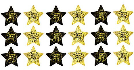Oblique Unique® Happy New Year Sterne Konfetti Tischdeko Streudeko für Silvester Neujahr Party Feier Deko Schwarz Gold