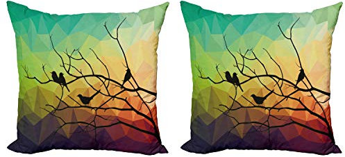 ABAKUHAUS Modern Dekokissen Kissenbezug 2er Pack, Abstrakt Vogel und Zweig, Modern Accent Doppelseitiger Digitaldruck, 60x60, Mehrfarbig Meeresgrün
