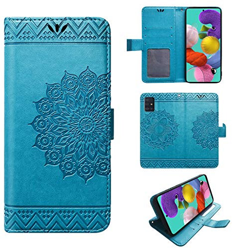 Hülle Kompatibel mit Samsung Galaxy A51 | Klapphülle Schutzhülle mit Kartenfächer Kompatibel für Galaxy A51 | Magnetverschluss Klapphülle | Blau