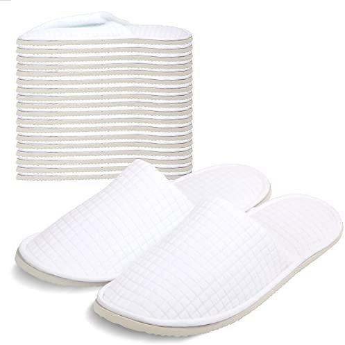Anmerl 10 Paia Ciabatte Ospiti Durevole Cotone Pattine per Casa Set Antiscivolo Lavabili Pantofole per Hotel Sposa Matrimonio Famiglia Viaggio, Bianche