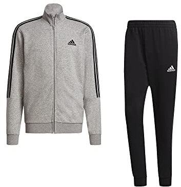 adidas Herren M 3s Ft Tt Trainingsanzug, Top:Medium Grey Heather/Black Bottom:Black/White, 7 EU