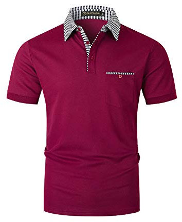 GHYUGR Men's Short Sleeve Polo Shirts Classic Plaid Splice Golf Tennis T-Shirt,Red 01,L