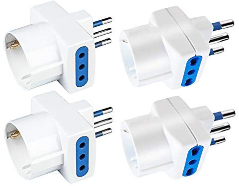 LEDLUX Kit 4 Adattatori 3 Posti Spina Elettrica Tripla,Convertitore Presa Schuko,Max 1500W,2 Spina Piccola 10A,2 Spina Grossa 16A (Bianco)
