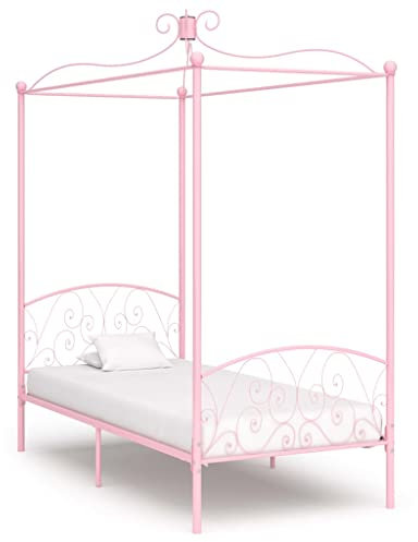 vidaXL Himmelbett Bettgestell Bett Einzelbett Metallbett Bettrahmen Lattenrost Schlafzimmerbett Schlafzimmermöbel Ehebett Rosa Metall 90x200cm