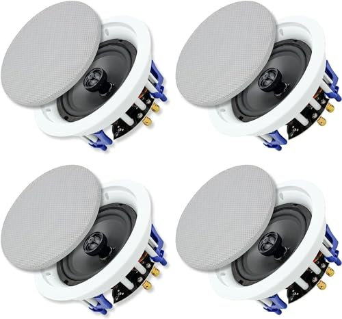Herdio 6,5 Pouces 640 Watts Haut-parleurs de Plafond encastrés 2 Voies pour Le Bureau, la Cuisine, Le Salon, la Salle de Bain (4 Haut-parleurs)