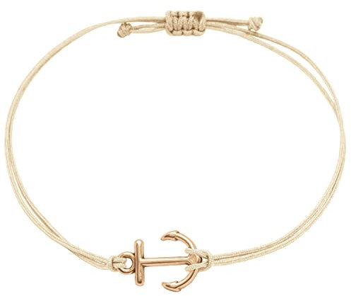 Selfmade Jewelry Armband Damen Roségold Anker Handgemachtes Makramee-Armkettchen Größenverstellbar Inkl. Geschenk-Verpackung (Rosegold - Beige)