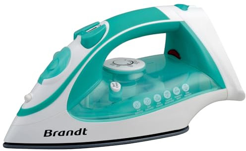 Brandt BFV10G - Fer à repasser vapeur - Puissance : 2200W - Réservoir : 300ml - Semelle Céramique Solislide - Système anti goutte - Vert et Blanc