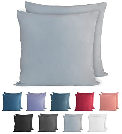 Komfortec 100% Baumwolle Kissenbezüge 2er Set 50x50 cm, Superweicher Premium Jersey Kopfkissenbezug 150 g/m², Kissenhülle, Grau