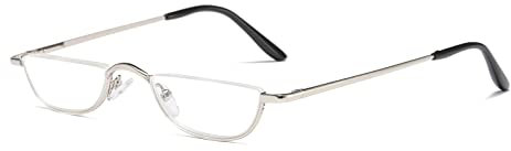 KoKoBin Half Frame Reading Glasses Spring Hinges for Men Women Slim Half Moon Lens Readers Metal Semi Rimless eyewear (Silver,2.5)
