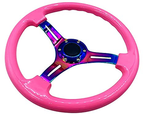 ABS Universal-Chrom-Auto-Sport-Lenkrad 14inch 350mm Auto Racing-Lenkräder tief driftet mehrfach Sportlenkrad 554 (Color : Pink)