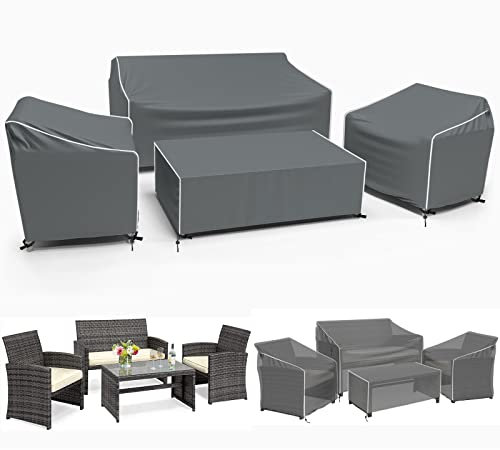 Gasadar Patio Furniture Covers, Outdoor Furniture Set Covers, Heavy Duty Waterproof, 4-Piece - XL, Grey