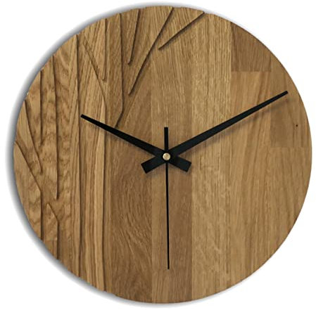 SENTOP Wanduhr aus Holz, Wanduhr aus Eiche, Moderne Wanduhr, Heimdekoration, Wanduhr aus echtem Eichenholz, Große Wanduhr aus Holz, Eiche - Naturholz, 30 cm