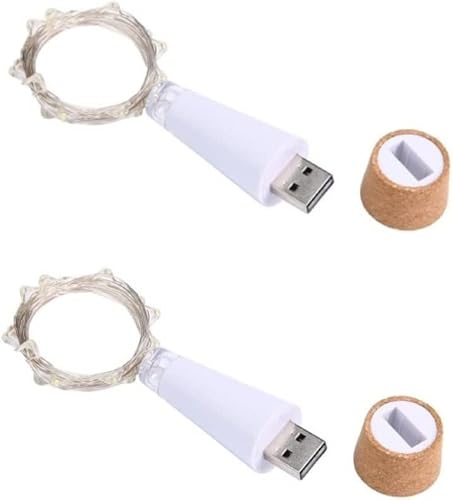 JANDEI - 2er Pack Flaschenverschluss 20 LEDs USB mit LED Lichterkette 2 Meter warmweiß 3000K