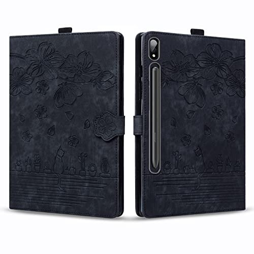 Rosbtib Custodia per Samsung Galaxy Tab S8 Plus 2022/ S7 FE 2021/ S7 Plus 2020 12,4 PU Pelle Flip Cover con Magnetica Slot per schede Cover Galaxy Tab S8+/S7+/S7 FE 5G, Nero