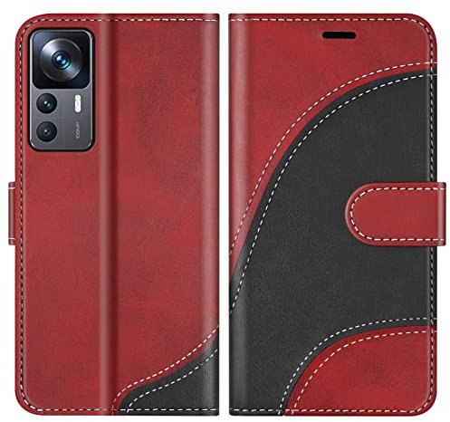BoxTii Coque pour Xiaomi MI 12T / Xiaomi MI 12T Pro, Portefeuille Etui en Cuir PU, Magnétique Protection Housse Coque pour Xiaomi MI 12T / Xiaomi MI 12T Pro, Rouge