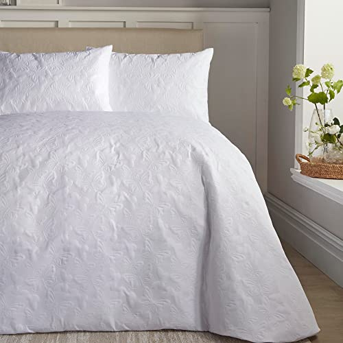 Serene White Butterfly Embroidery Duvet Cover – Double Size 200 x 200cm – Luxury Cotton Bedding – Embossed Butterflies – Butterfly Garden Collection