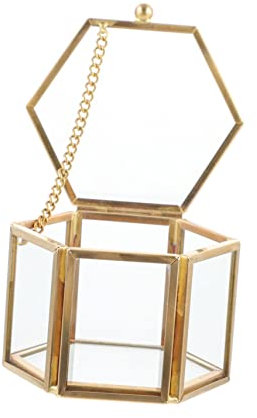 Cabilock 1 Boîte Boîte De Rangement En Verre Coffre à Bibelots Bijoux Labret Support De Rangement Pour Bagues Coffre à Bijoux Boucle D'oreille Mariage Vitrine Cosmétique La Mariée Laiton