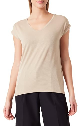 PIECES Women's Pcbillo Tee Stripes Noos Top, Safari/Detail: Gold Lurex, XS
